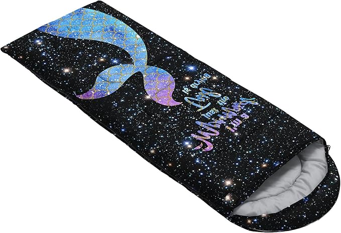 Kids Sleeping Bag for Boys GirlsSparkle Mermaid Print-Lightweight Warm Portable Outdoor Indoor-Waterproof Cold Weather Resistant Sleeping Bag for Camping Hiking(Mermaid)