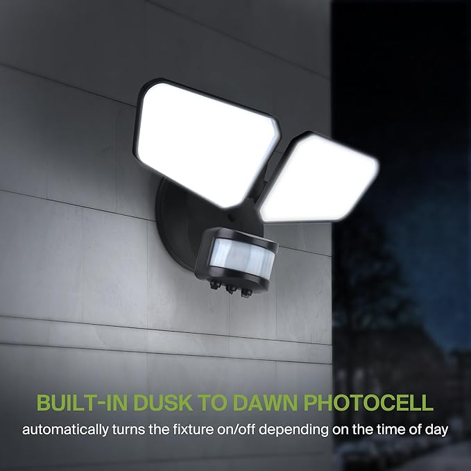 ASD LED Motion Sensor Outdoor Lights 20W 5CCT Backyard Flood Lights Outdoor Dusk to Dawn Motion Lights for Outside with Photocell Wired Security Lighting for Porch House Garage UL DLC Black