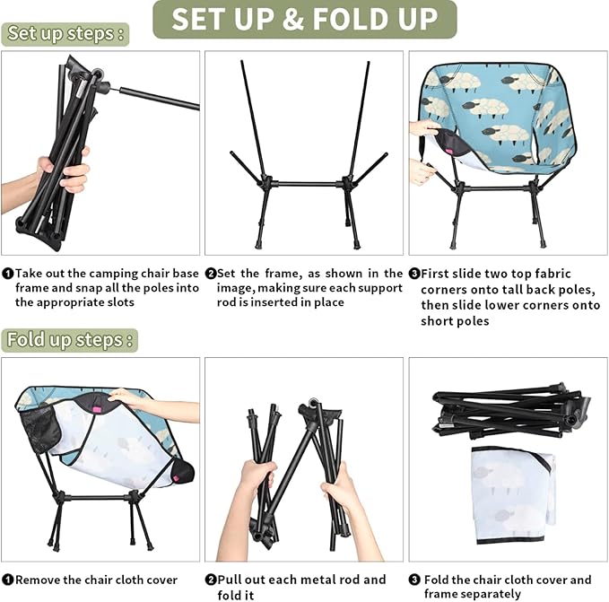 Honeybaby Folding Camping Chair Sheep Abstract Camping Chairs Lightweight Portable Chair Outdoor Foldable Chairs for Camping Travel Picnic Beach Hiking