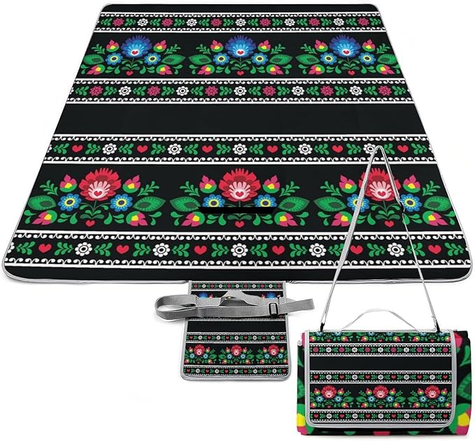 Seamless-polish-folk-art-pattern-with-flowers-vector-3586227 Waterproof Outdoor Picnic Blanket Sandproof Beach Mat for Camping Hiking Grass Travelling