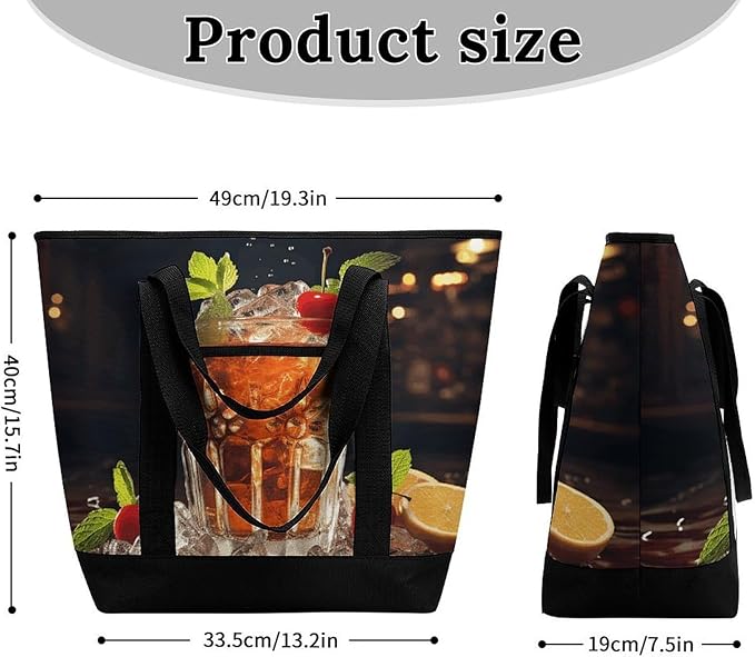Insulated Shopping BagLarge Reusable Cooler Bags Classic Cocktail Printed Foldable Shopping BagTravel Waterproof Shoulder Bag