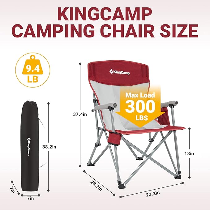 KingCamp Oversized Heavy Duty Outdoor Camp Lightweight Portable Lawn Chair Sturdy Steel Frame Supports 300 lbs with Cup Holder for Sports Fishing Picnic one Size Blue&ampGray