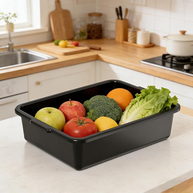 Black Plastic Commercial Bus Tub 13 L Restaurants Bus Box 12 Packs Heavy-Duty for Kitchen Organization
