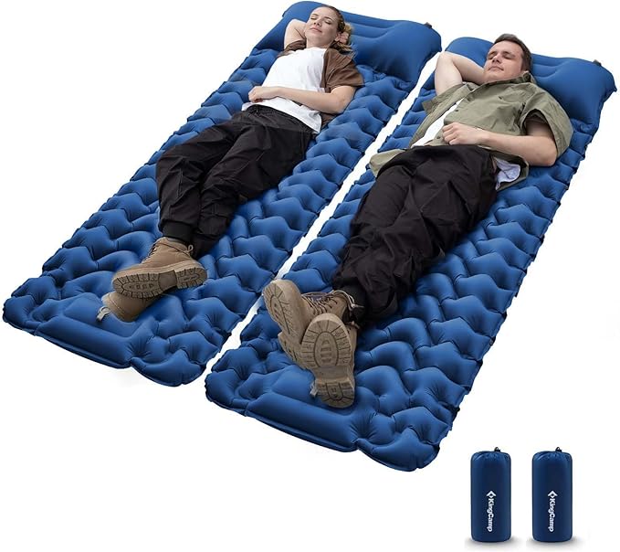 KingCamp Sleeping Pad for Camping Ultralight Connectable Inflatable Sleeping Pad Camping Mattress with 6.3 Built-in Pillow &amp Foot Pump for Backpacking Hiking Tent Cot