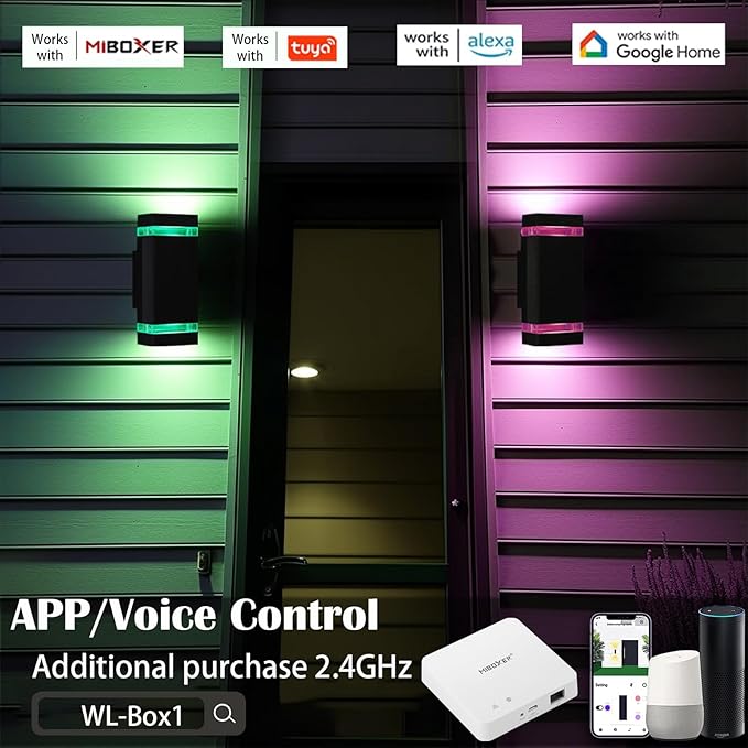Up and Down Outdoor Wall Lights Mi.Light Remote Control Warm White 1000lm Color Changing RGB-CCT Outdoor Wall Light IP65Smart Light Bulb GU10 Exterior Fixture with ETL (3 Pack)