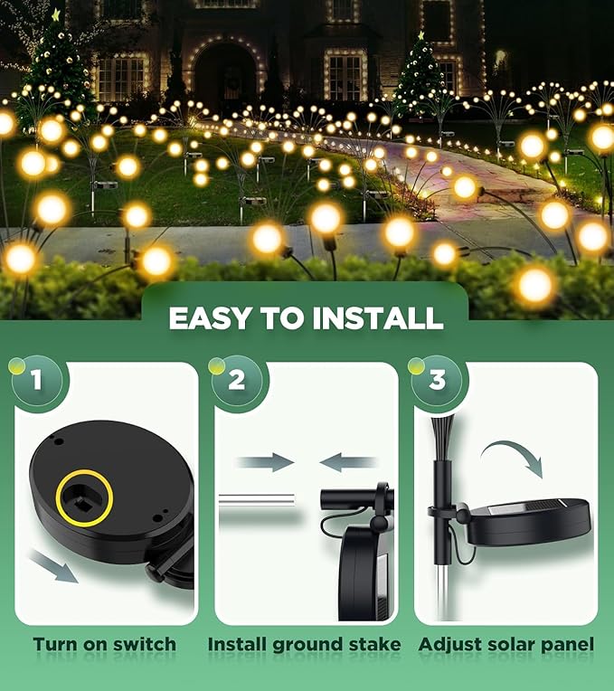 Vibrant Solar Garden Lights Ultra Bright Solar Powered Firefly Lights Outdoor Waterproof High Flexibility Starburst Swaying Light 8 LED Landscape Lighting Decorative for Pathway Patio Yard
