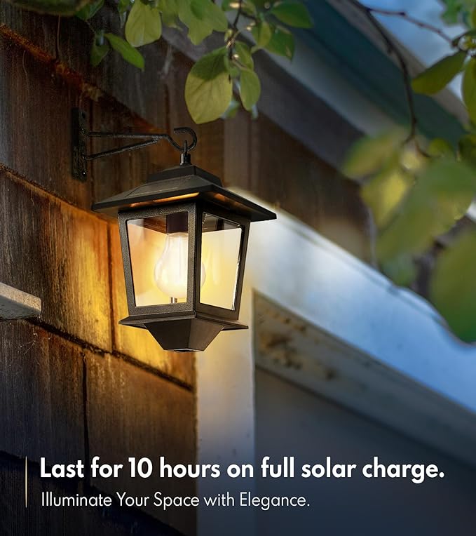 PASAMIC 2 Pack Solar Wall Lanterns with Replaceable BulbOutdoor Hanging Lights with 4 Solar PanelsDusk to Dawn Led Outdoor Wall Sconce Anti-Rust Waterproof Lanterns with Hooks3000K Warm White