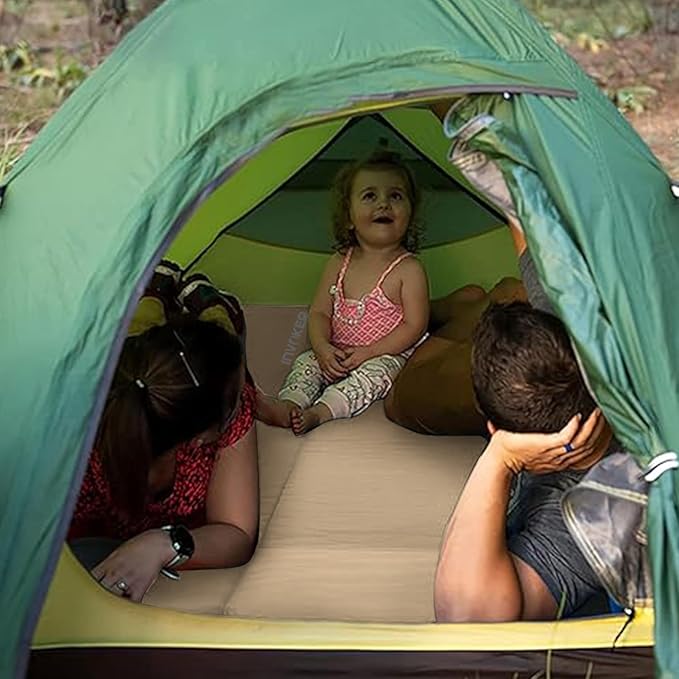 INVOKER 3.15 Self-Inflating Camping Sleeping Pad Ultra-Thick Foam Fast Inflating Camping Mat Air Mattress with Pillow 4-Season Insulated for Tent Car Camping Travel Khaki with Pink-Orange