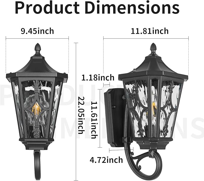 14 Outdoor Wall Light FixturesExterior Waterproof Wall Lantern Porch Sconces Lighting with E26 Socket &amp Water Ripple Glass ShadesMatte Black Outside Wall Lantern Light for House Front Door Gar