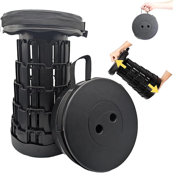 Upgraded Collapsible Stool – Easy to Carry retractable Stool - Lightweight telescoping stool for Camping &amp BBQ –Sturdy Portable Stool - Slip Resistant Telescopic Stool with Max Load Capacity 1000l