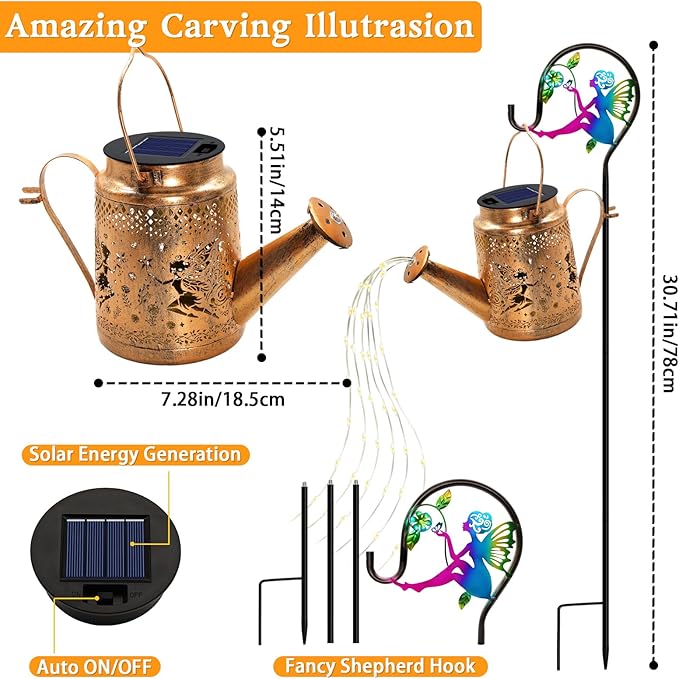 Solar Watering Can Lights Fairy Hanging Lanterns Outdoor Gardening Gifts for Mom Women Grandma Birthday Waterproof Solar Lights Garden Decor for Outside Yard Art Patio Porch Lawn Backyard 1 Pack