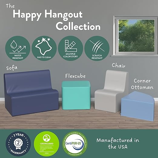 Children's Factory Contour Chair Mix-and-Match Classroom Seating Foam-Filled and Water-Resistant Flexible Seating for Classroom Elementary Size Small Blue