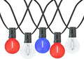 Novelty Lights G40 Filament LED String Light Translucent Red/White/Blue Bulbs 25 Globe Lights with 12 Spacing on Black Wire Indoor/Outdoor Festive Patio Lights