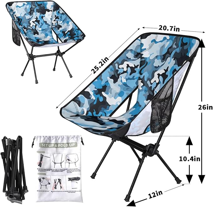 Honeybaby Folding Camping Chair Camo Design Camping Chairs Lightweight Portable Chair Outdoor Foldable Chairs for Camping Travel Picnic Beach Hiking