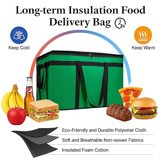 Bodaon Large 3-Pack Insulated Food Delivery Bag with hard bottom XXXL Catering/Pizza Cooler Bags Rideshare Delivery Bag Thermal Cold/Hot Styrofoam Carrier for Travel/Shopping/Car