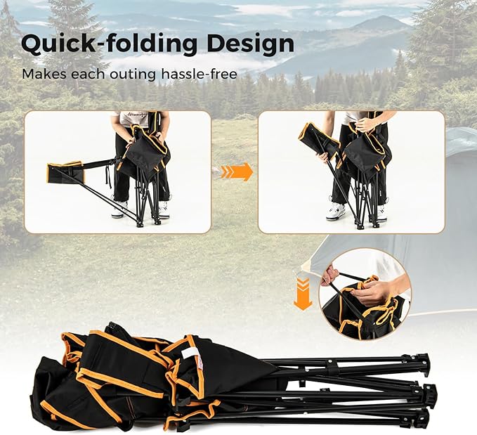 KOTEK Reclining Camping Chair Portable Camp Chair with Removable Footrest Adjustable Backrest Cup Holder Cooler Bag &amp Carry Bag Folding Lawn Chair for Adults Outdoor Activities (1)
