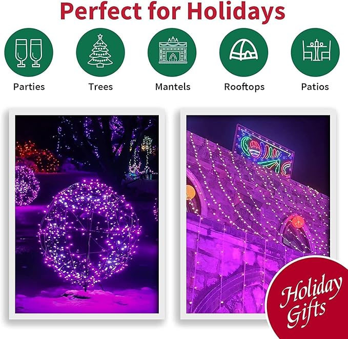LAMPHOME Purple Christmas String Lights 300 Mini Fairy Lights 63.8ft(2pk of 150L) Set Brown Wire Halloween Holiday Décor for Home Christmas Tree Bedroom Patio Wedding