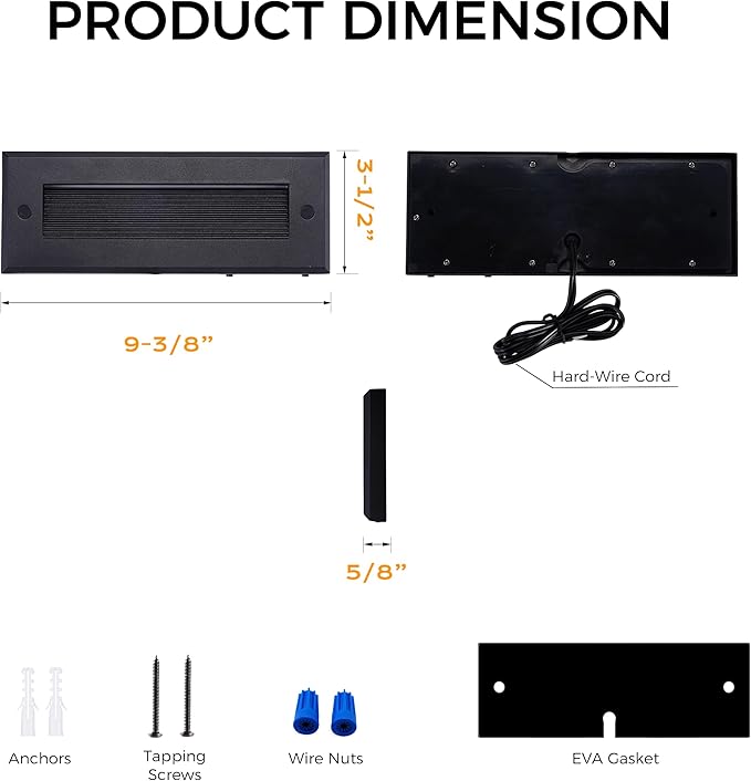 [6 Pack] Cloudy Bay 9 Inch 5CCT Low Voltage LED Outdoor Step Lights 12V-15V 3W/5W Dual-Bright Selectable Landscape Stair LightsExterior Deck Lights AluminumMetal Black