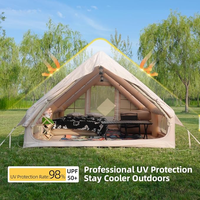 Inflatable Tents for Camping Blow Up Tent with Hand Pump Easy Setup 4 Season Inflatable Tent with Mesh &amp Chimney Window. Waterproof Oxford Air Tents for Camping 4/6/8/10/12
