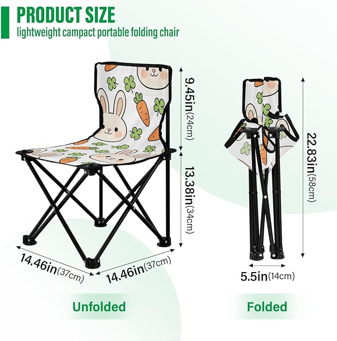 FRODOTGV Folding Camp Chairs Cute Bunny &amp Carrot Backpack Chair Carry Bag Included Portable for Waiting in Line Ice Fishing