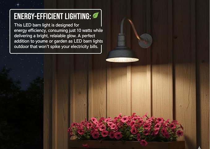 AGB101-10-AS8 GALVENIZE - Standard Barn Light with Gooseneck Arm | Outdoor LED Lights Classic Floodlight Design for Barn Lights Outdoor Durable Metal Construction Energy-Efficient