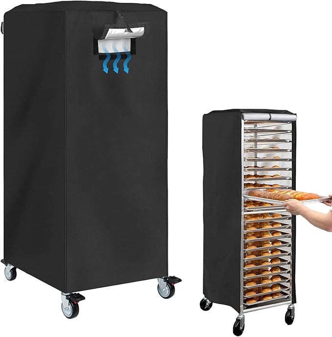 COSHNIBI Pan Bun Rack Cover420D Waterproof and Dust Resistant Bun Rack Cover with Zipper Suitable for Commercial Bread Racks23 L x 28 W x 64 H-Black