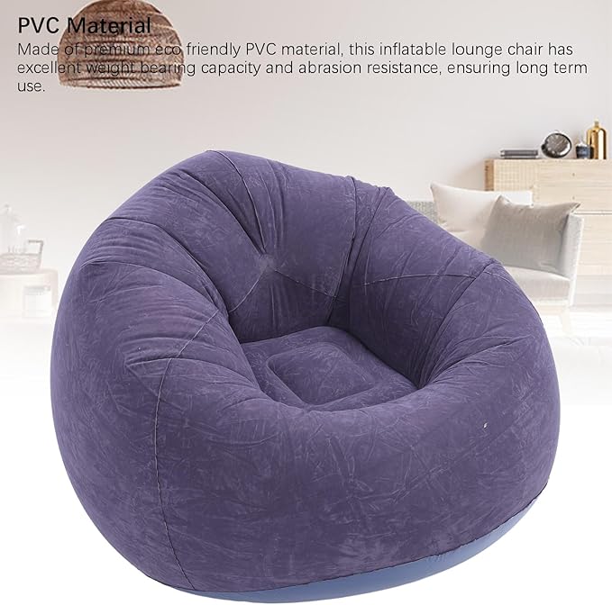 Inflatable Lounge Chair Premium PVC Material with Soft Flocking 80kg Capacity Compact Foldable for Living Room Bedroom Office Camping Travel (Dark Blue)