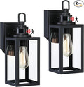GRUENLICH Dusk to Dawn Outdoor Wall Lantern PIR Motion Sensor Wall Sconce E26 Base Max 60W Metal Housing Plus Glass Matte Black Finish Bulb Not Included 2-Pack