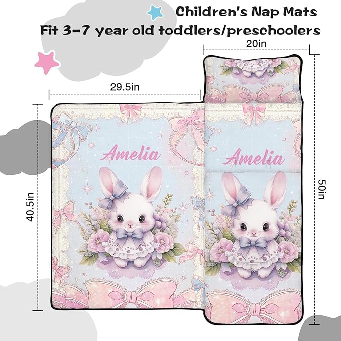 Personalized Toddler Nap Mat – Custom Name Sleeping Bag with Pillow &amp Blanket Roll-Up All-in-One Nap Mats
