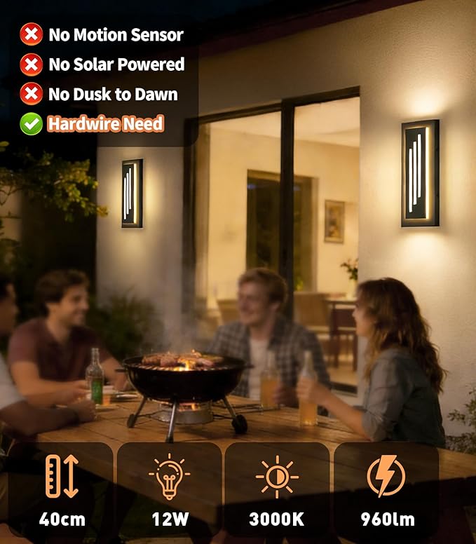 tewei 15.7'' Outdoor Wall Lights Modern Black LED Outdoor Wall Sconce Large Long Exterior Lighting Fixtures 3000K Waterproof Front Porch Lights Outside Lights for House Garage Indoor 2 Pack