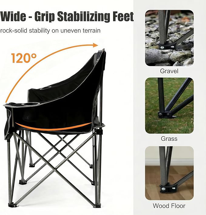 EMERIT Oversized Fully Padded Camping Chair Heavy Duty 650LB Folding Camping Loveseat Quad Fold Double Camping Couch with Cup Holders &amp Carry Bag for Outdoor Lawn Sports Events | HIgh Back Ri