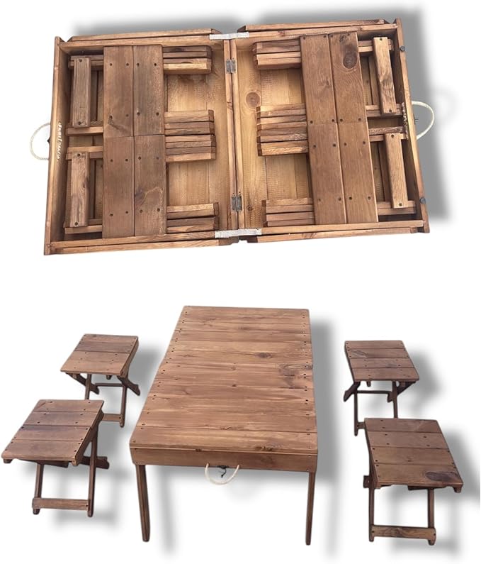 Foldable Suitcase Table with Stools Compact and Portable Design