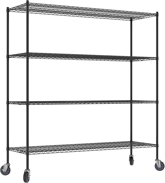 Commercial NSF Listed Black Epoxy Mobile Wire Shelving Kit 24 x 72 x 80 with 4 Shelves Perfect for Warehouse Walk-in Refrigerator Freezer Grocery Store Restaurant Dishroom
