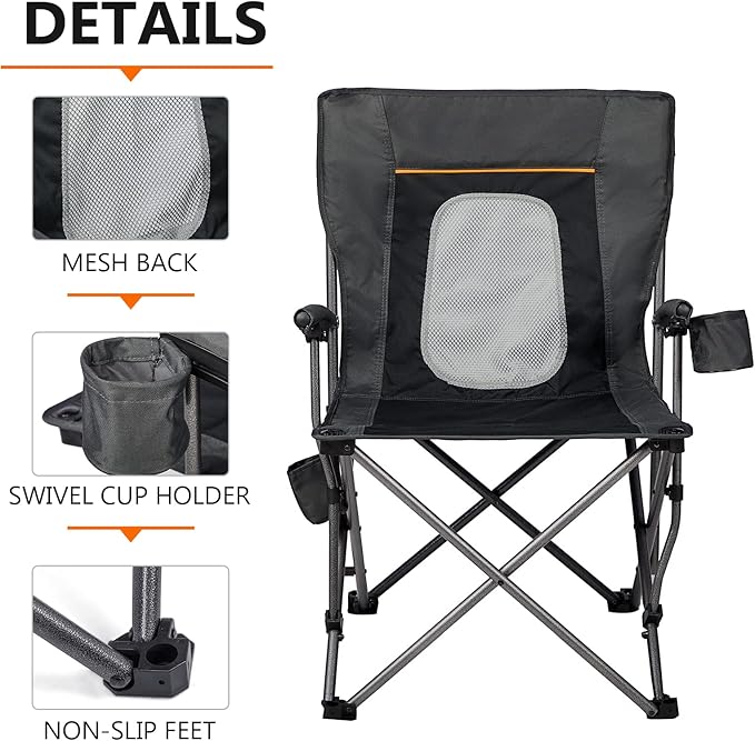Portal Folding Camping Chair Comfortable Portable Lawn Chairs Lightweight Foldable Outdoor Camp Chair for Adults Supports up to 300 lbs Black