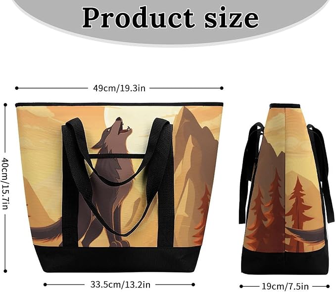 Insulated Shopping BagLarge Reusable Cooler Bags Wolf Printed Foldable Shopping BagTravel Waterproof Shoulder Bag