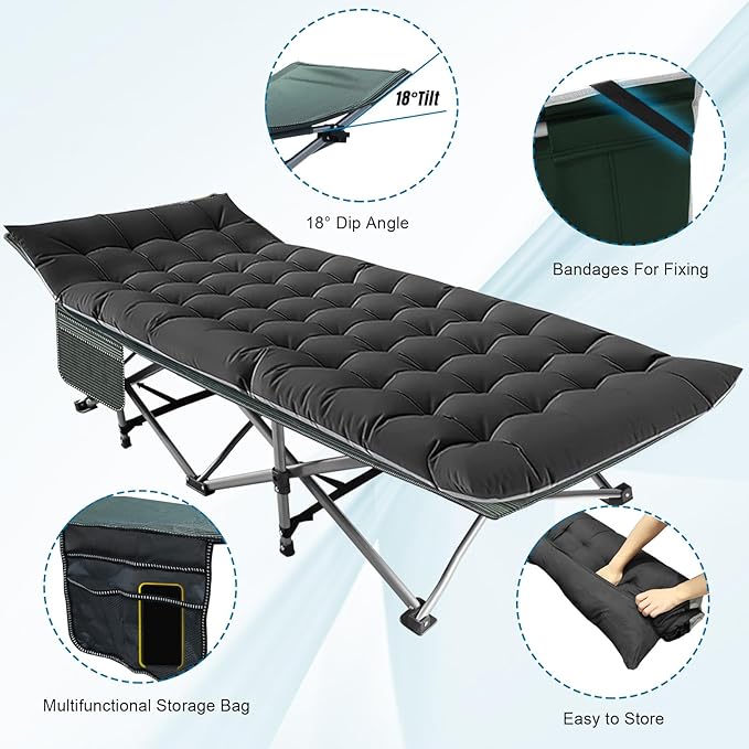Big RED Camping Cot Folding Camping Cots for Adults 1200D Double Layer Oxford Portable Folding Outdoor Cots for Camping W/Soft Pad Carry Bag for Home Office Nap Beach Travel