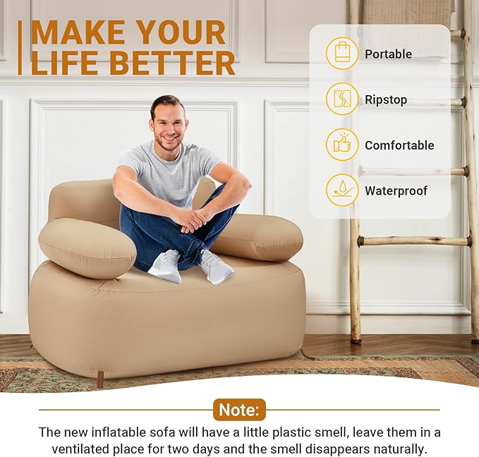 KingCamp Double Camping Inflatable Couch 880LB Heavy Duty Outdoor Loveseat Air Sofa Reinforced Dual-Layer Rip-Resistant 2 Person Inflatable Sofa for Camping Backyard RV &amp Patio