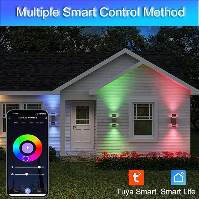 RGB Outdoor Wall Lights Modern Color Changing Outdoor wall Sconce Cylinder Up and Down Bronze Porch Lights Fixture Compatible with Smart Life &amp Google Alexafor GarageYardFront Door