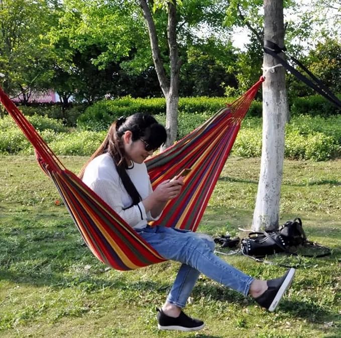 Brazilian Double Cotton Hammock! 2 Free Carabiners Included! Soft Breathable and Easy to Carry! Relax by The Water at The Park or in Your Backyard! Indoors or Outdoors! Large Size!