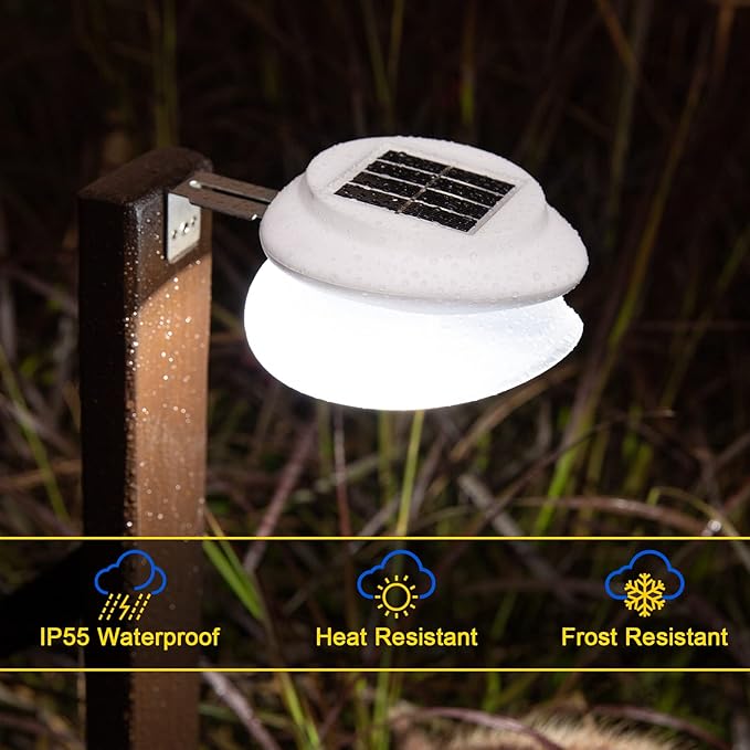 ROSHWEY Gutter Lights Solar Powered 6 Pack Solar Patio Decor Lights with 9 LED Waterproof Fence Light for Eaves Garage Garden Landscape Pathway (Cool White)