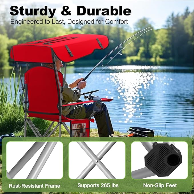 Portable Camping Chair with Canopy - Folding Chair with Canopy Durable 600D Oxford Canopy Chair for Camping Beach Picnics Fishing &amp Sports