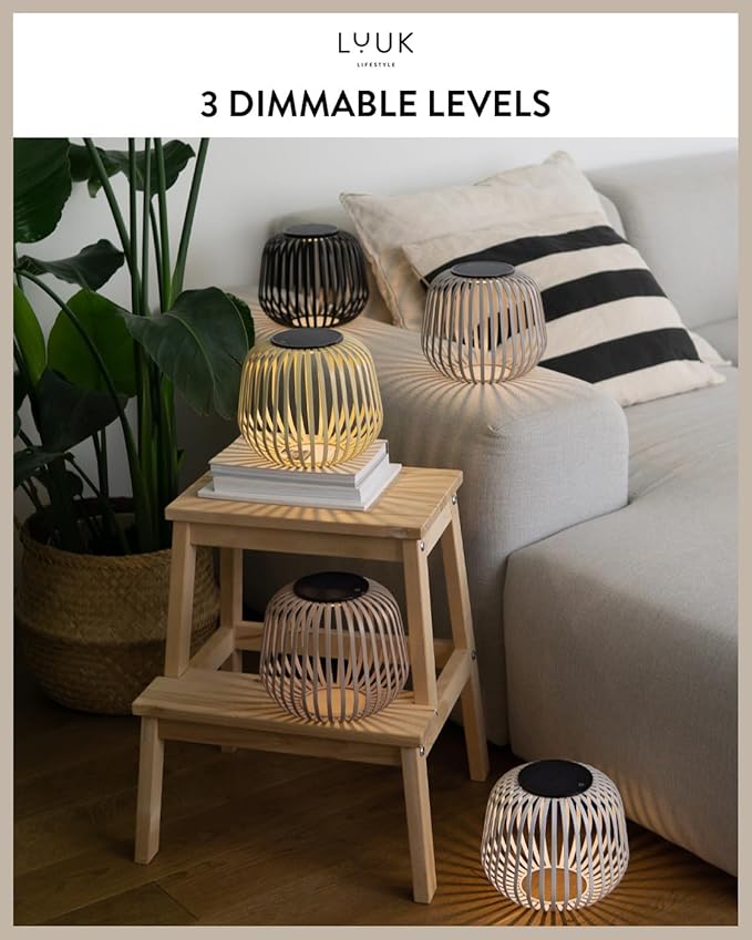LUUK LIFESTYLE LED Table lamp with Removable Solar Panel (up to 72h Lighting) for Indoor &amp Outdoor use Cordless and Portable Metal cage Design dimmable Brightness Decorative Boho Style Light G