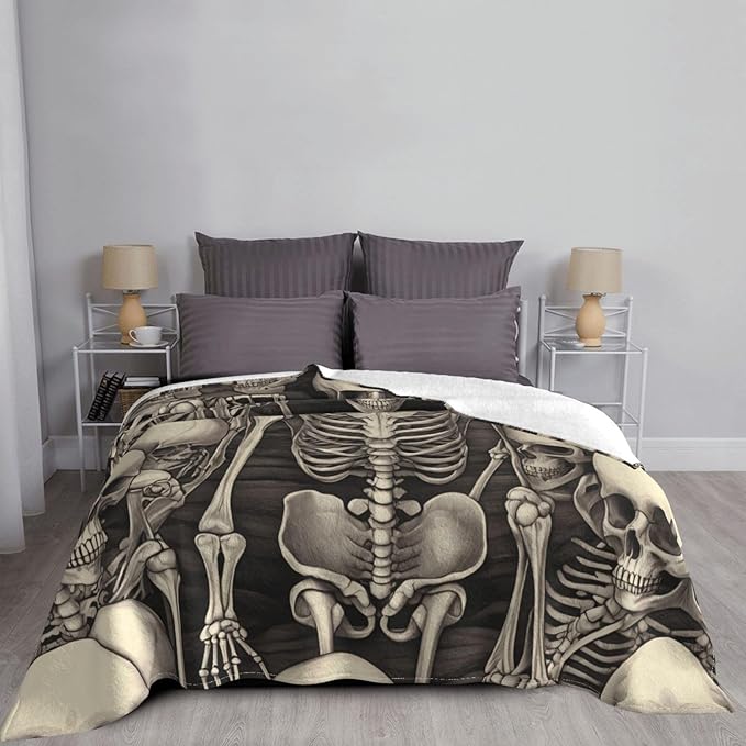 Skeleton Group 80x60 Printed Soft Fleece Blanket for Sofa Bed and Camping - Cozy Blanket for Travel Picnics Nighttime Use