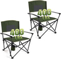 2PCS Oversized Folding Camping Chairs for Adults Heavy Duty Camp Chair Support 400 LBS Steel Frame Metal Arm Lawn Chairs with Swivel Cup Holder Extra Large Outdoor Chairs Green