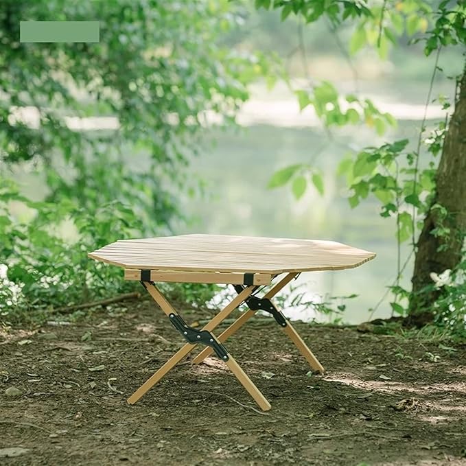 Picnic Tables Outdoor Solid Wood Octagonal Egg roll Table Camping Folding Table Portable Courtyard Barbecue self-Driving Picnic Table