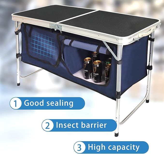 CampLand Outdoor Folding Table Aluminum Lightweight Height Adjustable with Storage Organizer for BBQ Party Camping
