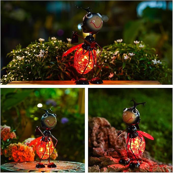 Solar Garden Lantern Waterproof LED Ladybug Solar Lights Outdoor Decorative Tabletop Lanterns Lamp for Yard Patio Table Decoration (Ladybug)