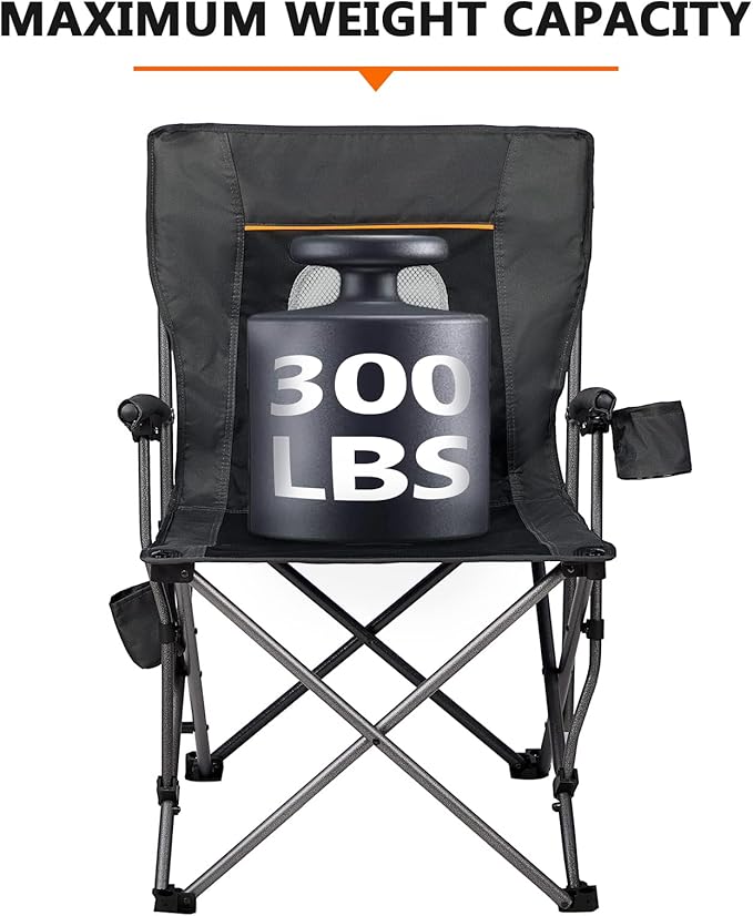 Portal Folding Camping Chair Comfortable Portable Lawn Chairs Lightweight Foldable Outdoor Camp Chair for Adults Supports up to 300 lbs Black