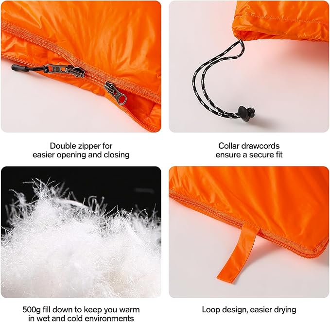 ShinHye Ultralight Adult Sleeping Bag 500g Premium Duck Down - Waterproof &amp Compressible 3-Season Camping/Backpacking 40-59℉ with Compression Sack