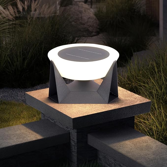 Solar Post Lights 11 Modern Post Light Dusk to Dawn Outdoor Column Cap Light Waterproof Solar Gate Pillar Lamp 3000K LED Landing Lighting Fixture for Patio Garden Decoration